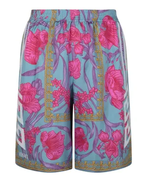 Acid Bouquet Print Silk Shorts