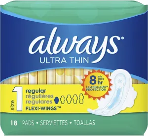 Always Ultra Thin Pads with Wings - Regular - 18 Count