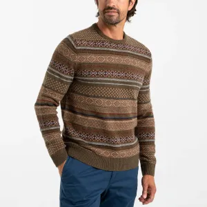 Birch Fair Isle Crewneck Sweater In Olive Pine Heather