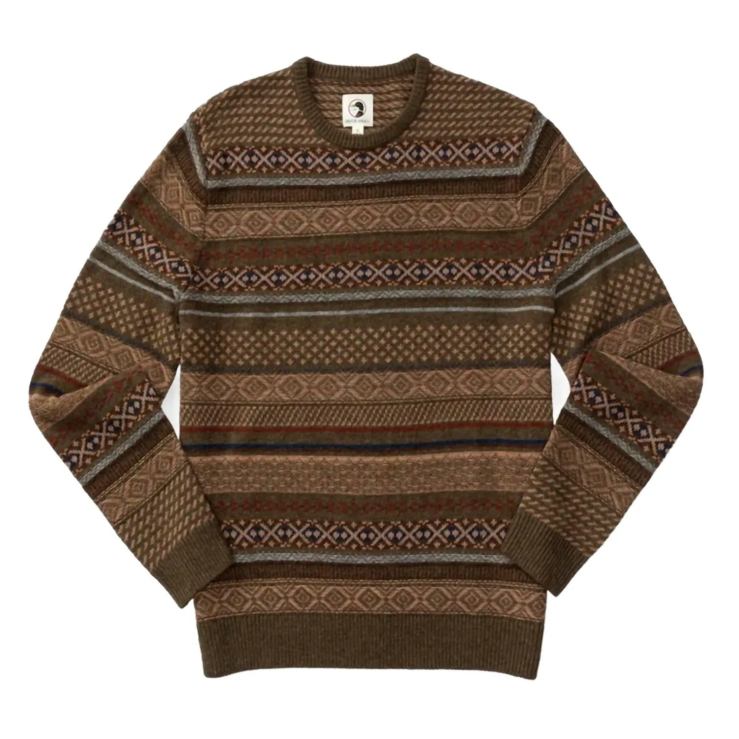 Birch Fair Isle Crewneck Sweater In Olive Pine Heather