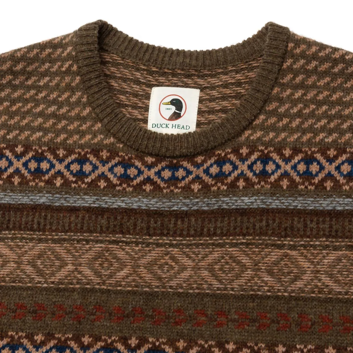 Birch Fair Isle Crewneck Sweater In Olive Pine Heather