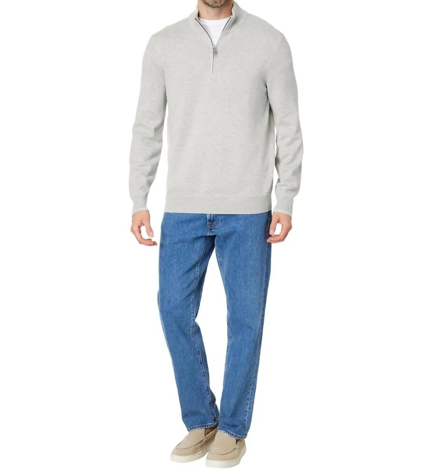 Boathouse Tipped Quarter-Zip Sweatshirt In Light Grey Heather