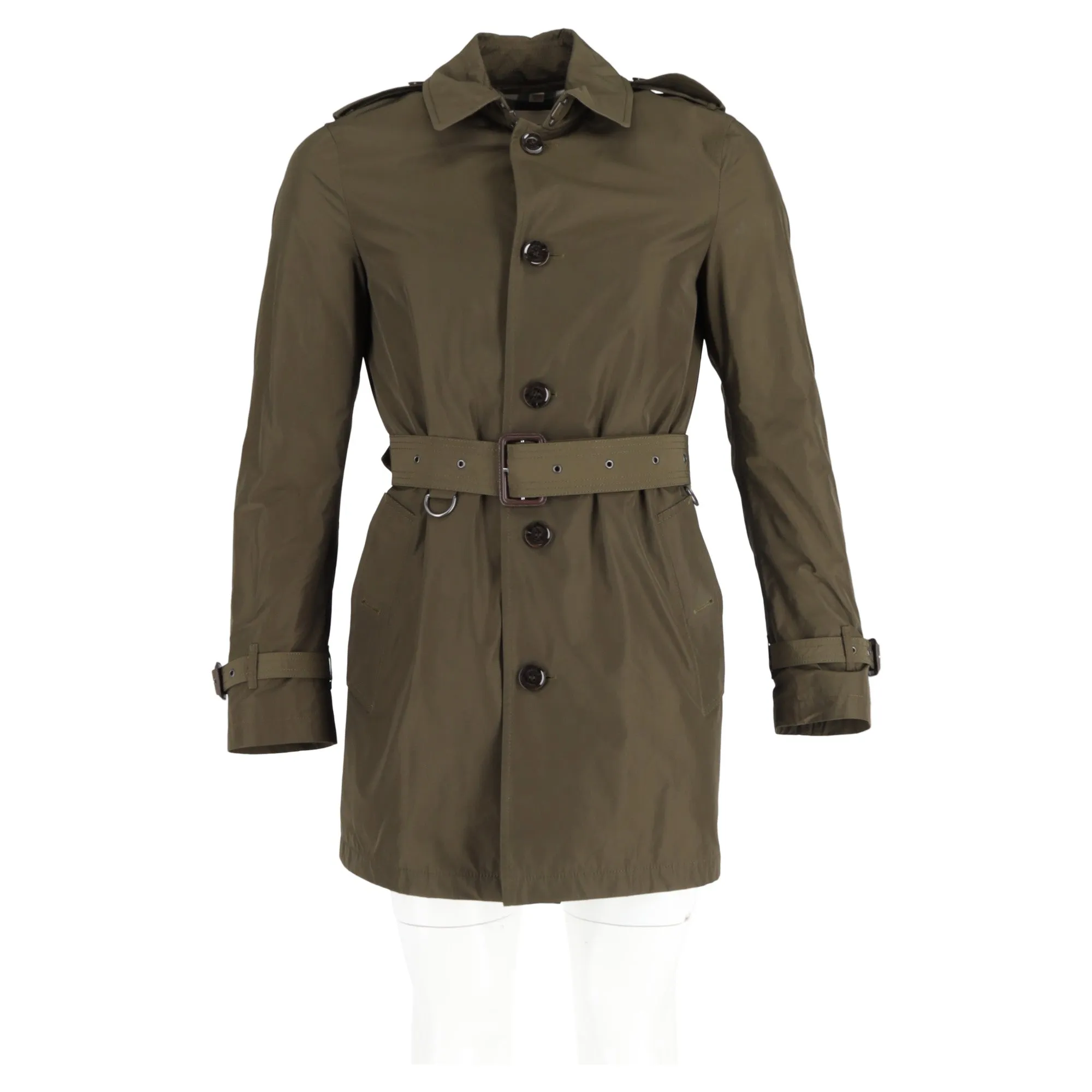 Burberry Single-Breasted  with Belt Trench Coat in Olive Polyester