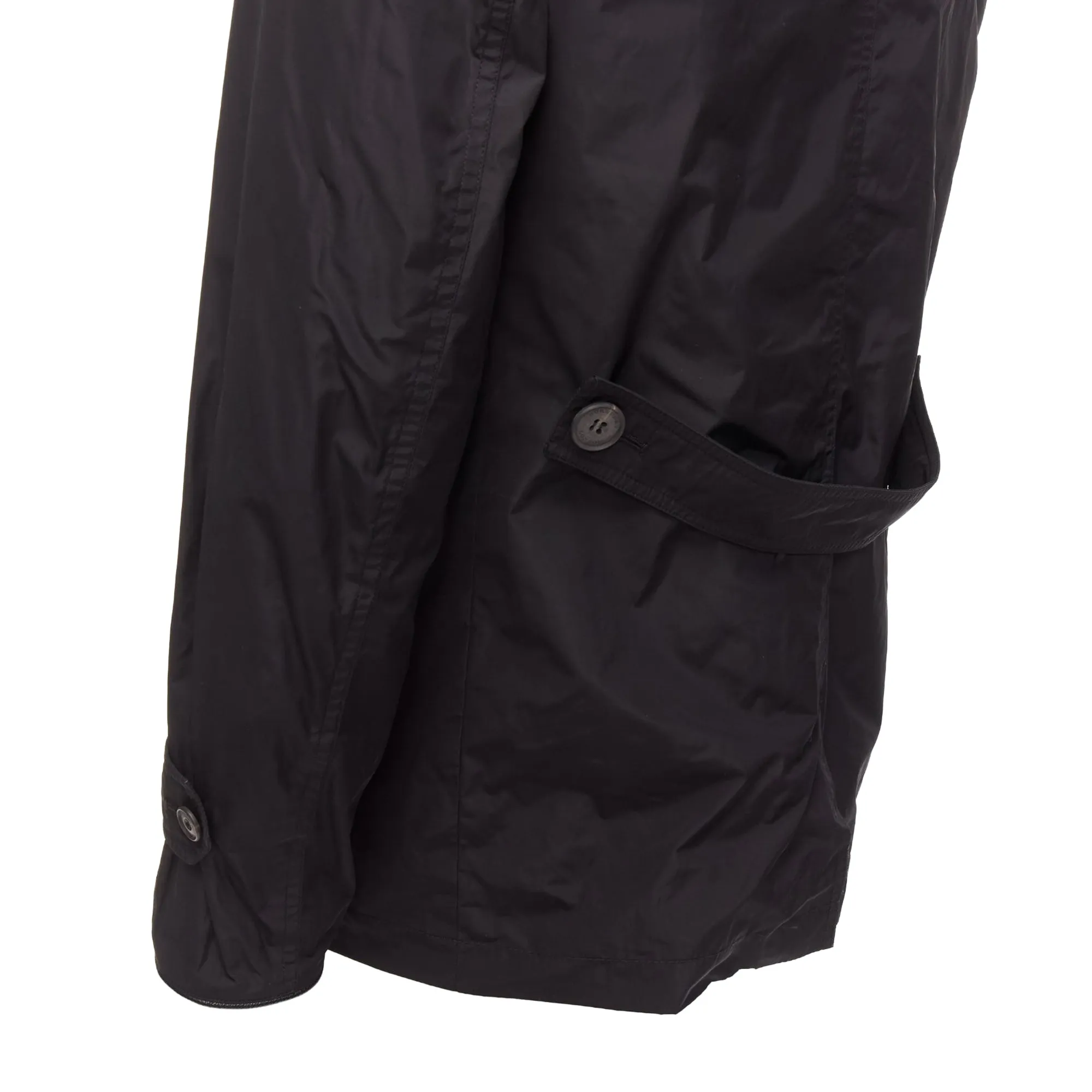 Burberry Textured Leather Trim Nylon Single Breast Trench Coat