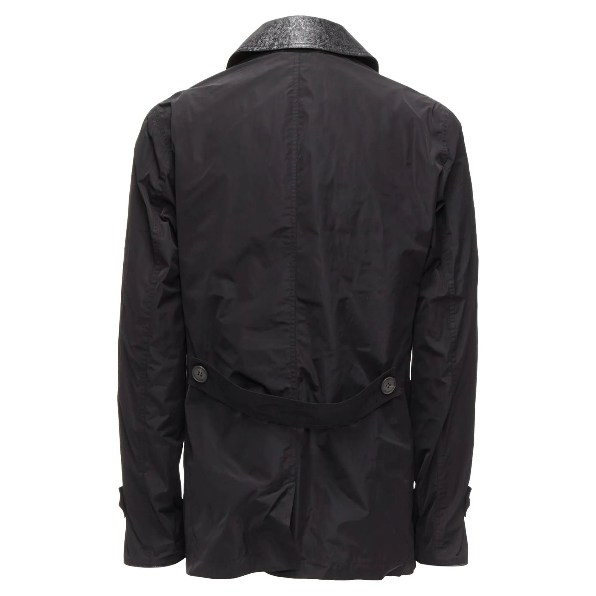 Burberry Textured Leather Trim Nylon Single Breast Trench Coat