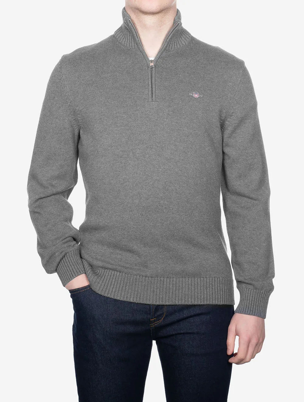 Casual Cotton Half Zip Dark Grey Melange