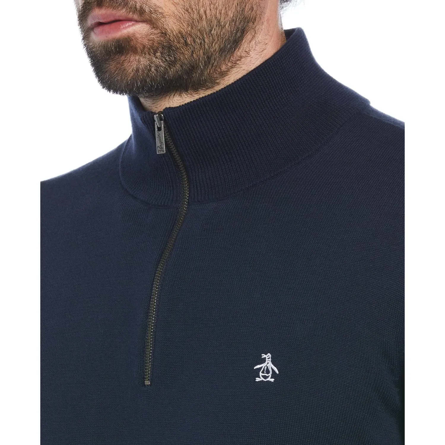 Cotton .25 Zip Sweater In Poseidon Blue
