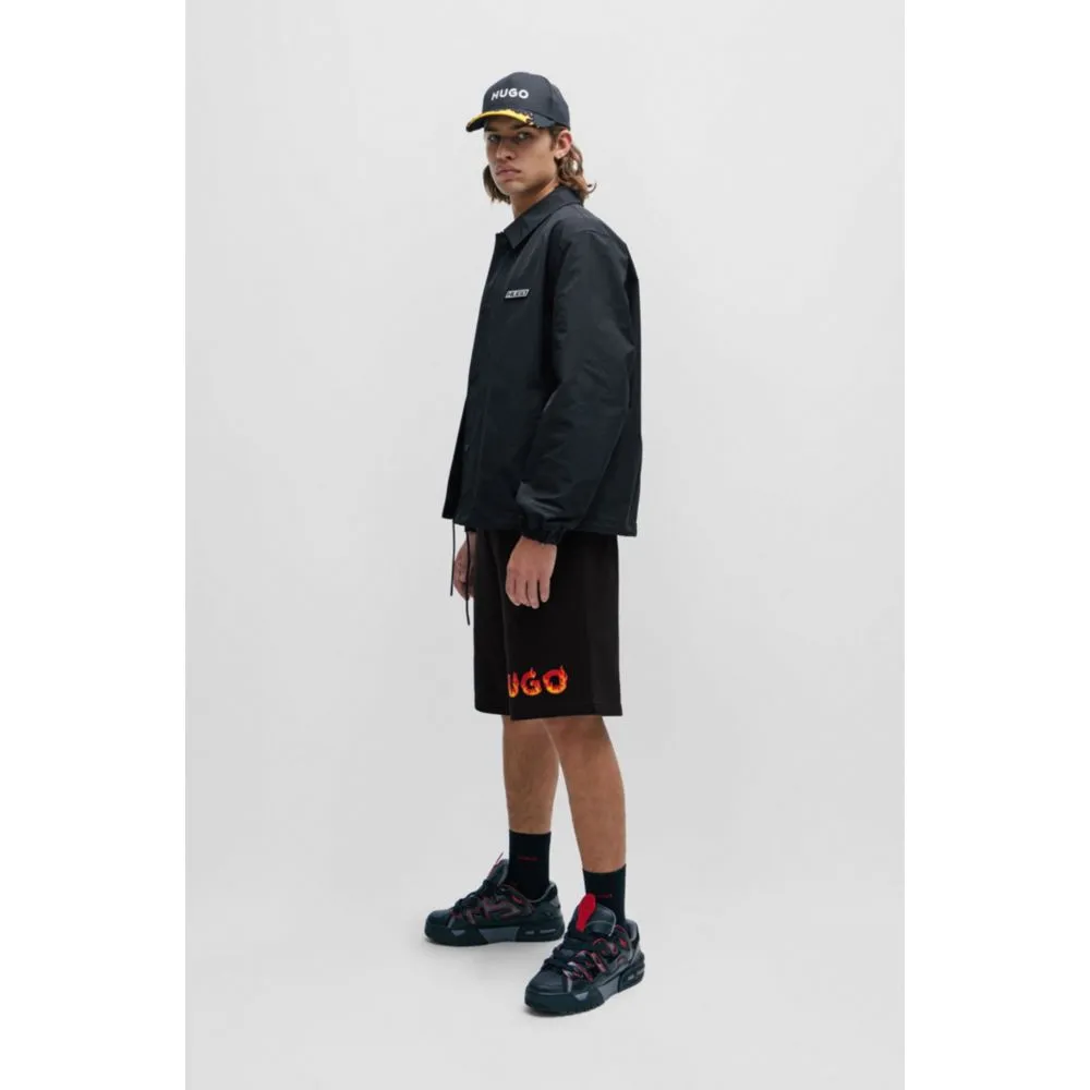 Cotton-terry shorts with puffed flame logo