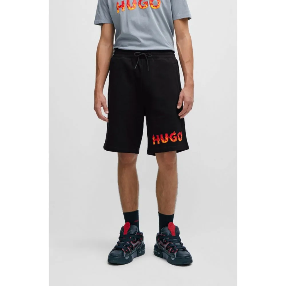 Cotton-terry shorts with puffed flame logo