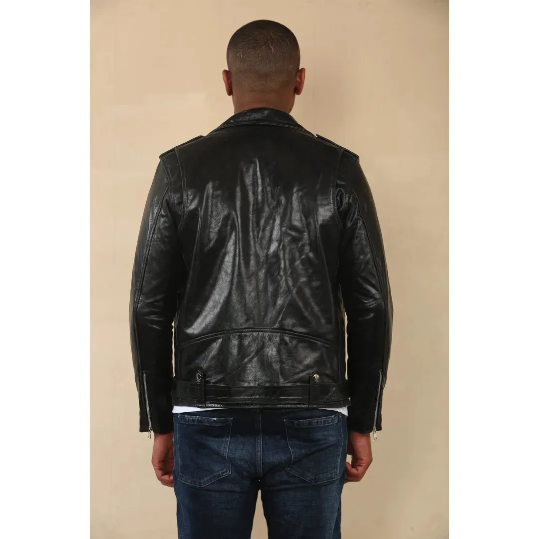 Cow Hide Biker Brando Cross Zip Leather Jacket
