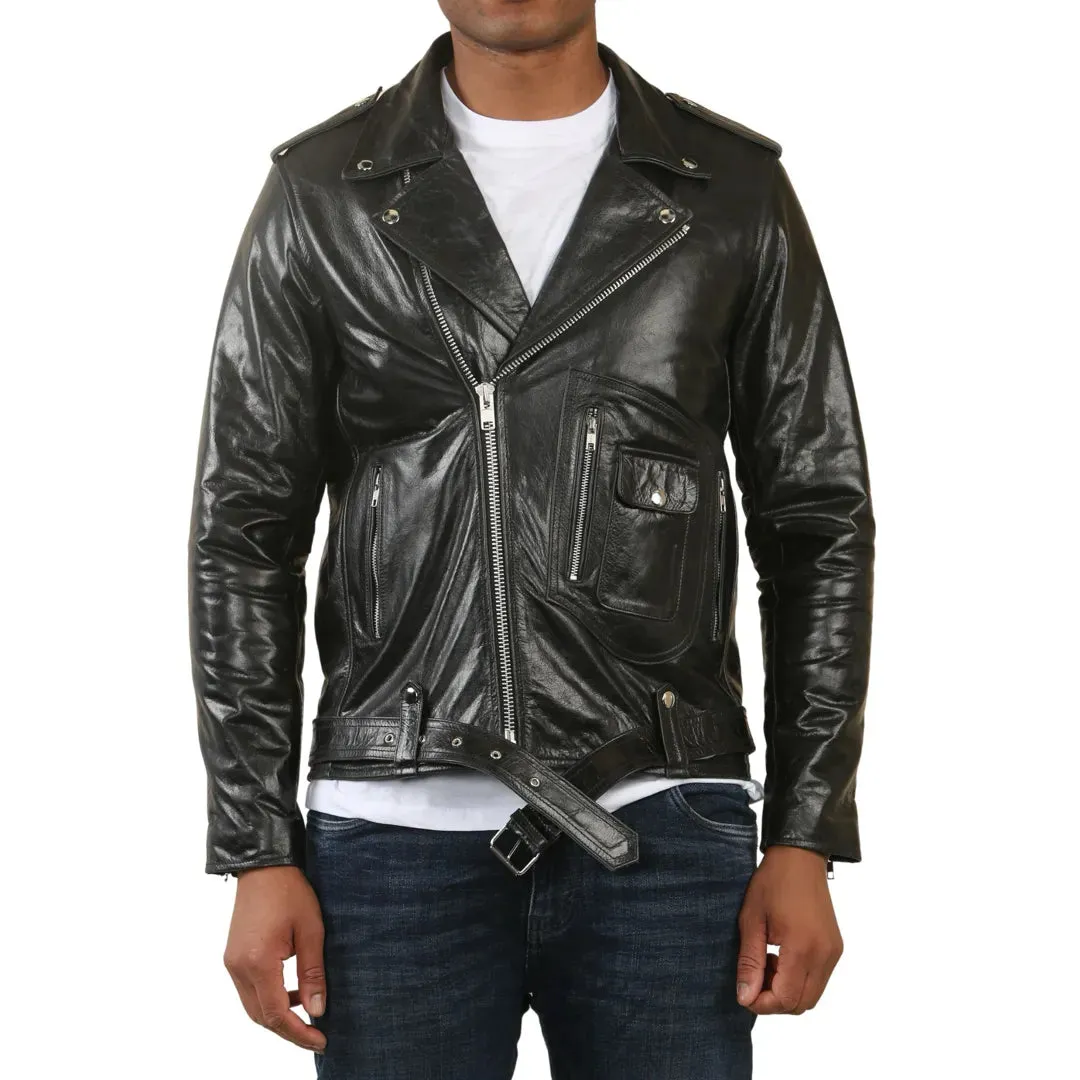 Cow Hide Biker Brando Cross Zip Leather Jacket