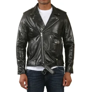 Cow Hide Biker Brando Cross Zip Leather Jacket