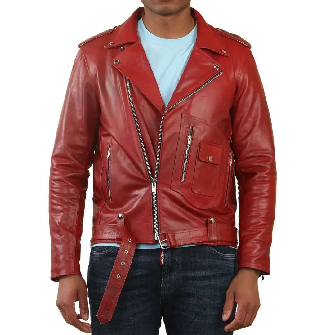 Cow Hide Biker Brando Cross Zip Leather Jacket