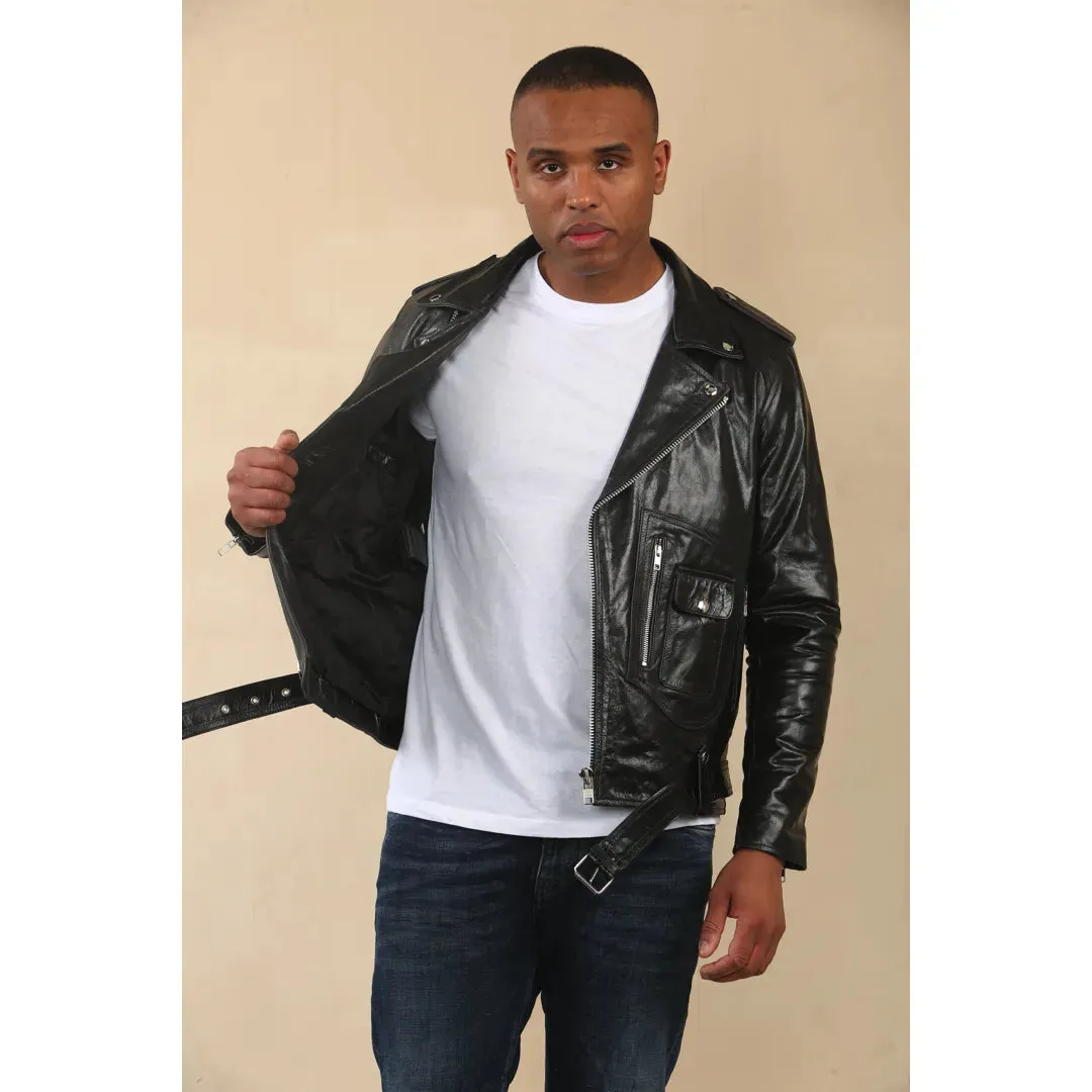 Cow Hide Biker Brando Cross Zip Leather Jacket