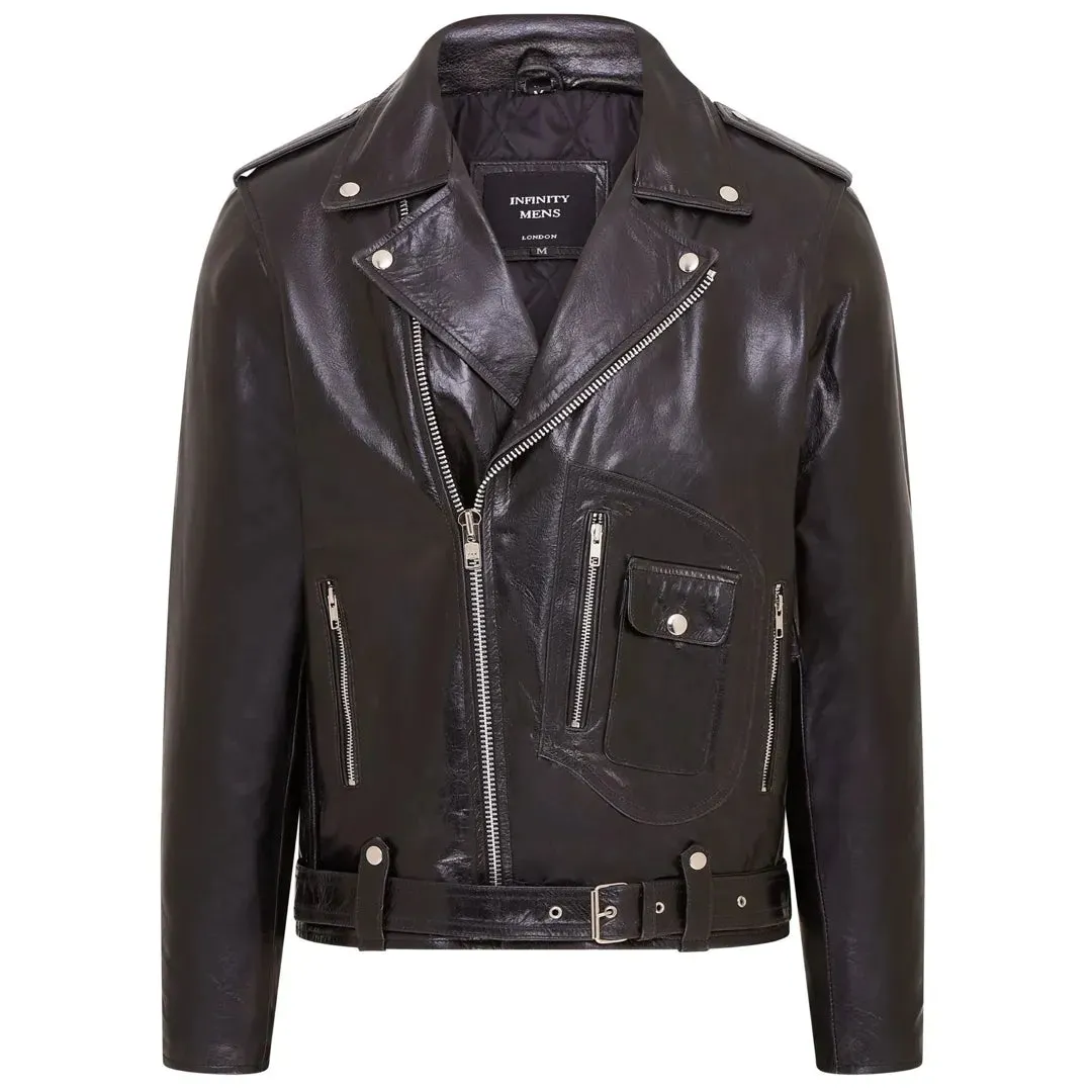 Cow Hide Biker Brando Cross Zip Leather Jacket