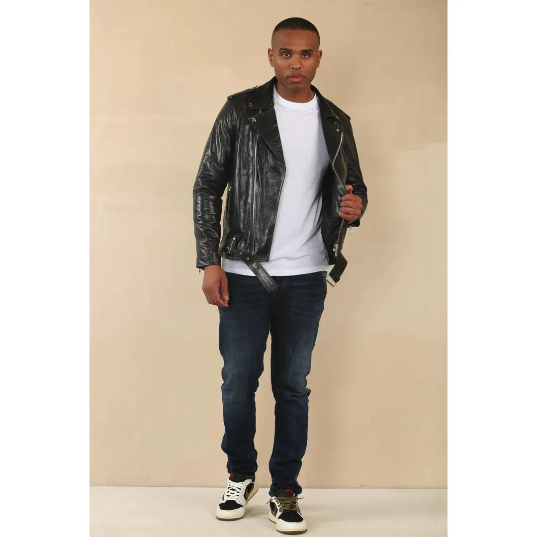 Cow Hide Biker Brando Cross Zip Leather Jacket