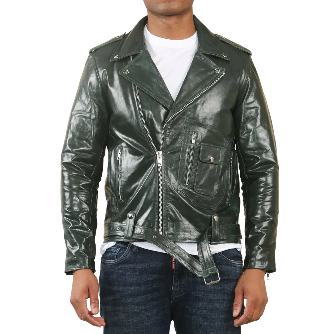 Cow Hide Biker Brando Cross Zip Leather Jacket