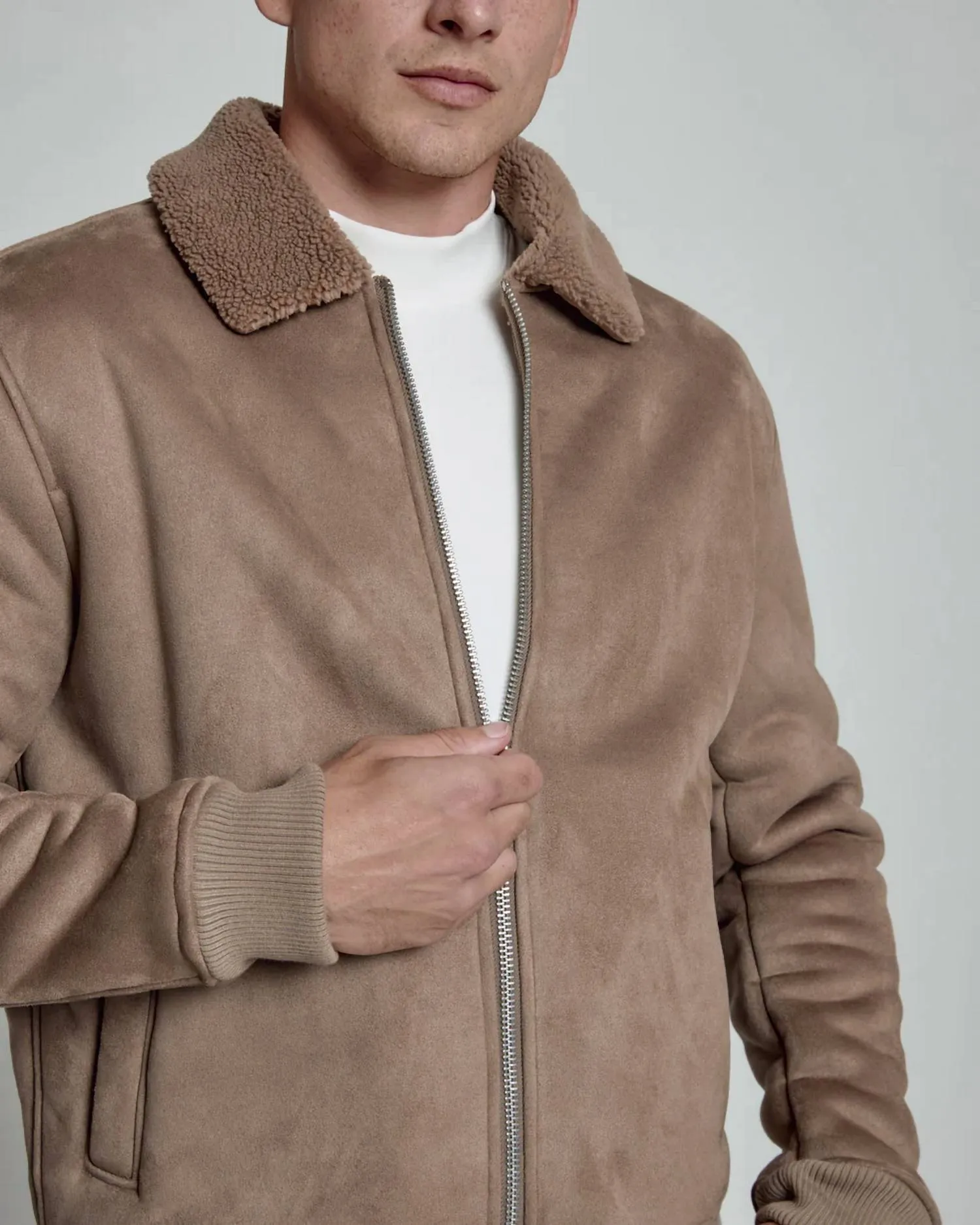 Evolution Sherpa Bomber Jacket In Truffle