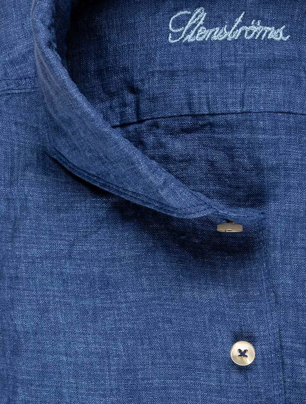 Fitted Linen Shirt Navy