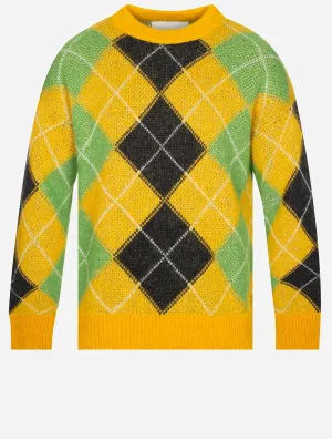 Furry Argyle Crew Neck Sunflower Yellow