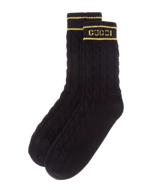 Gucci Logo Cable Knit Wool Socks