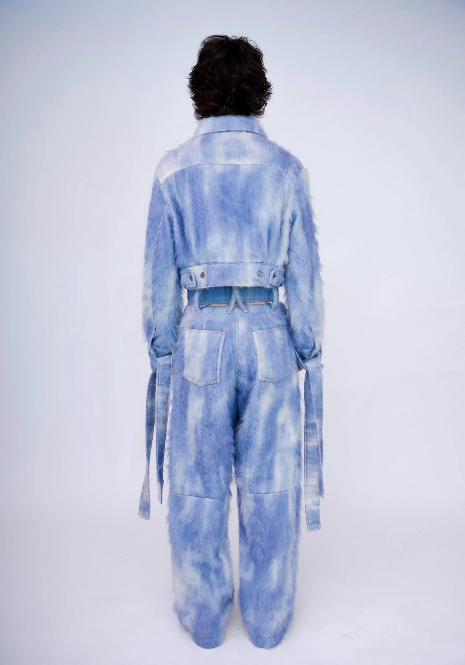 Hand-Painted Fluffy Denim Jacket In Dawn Blue