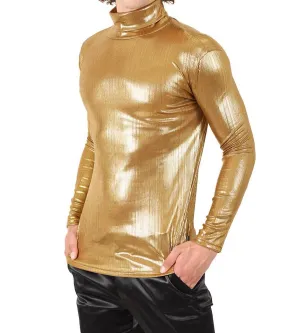 Hotter Than Hell Metallic Turtleneck Sweater In Light Gold