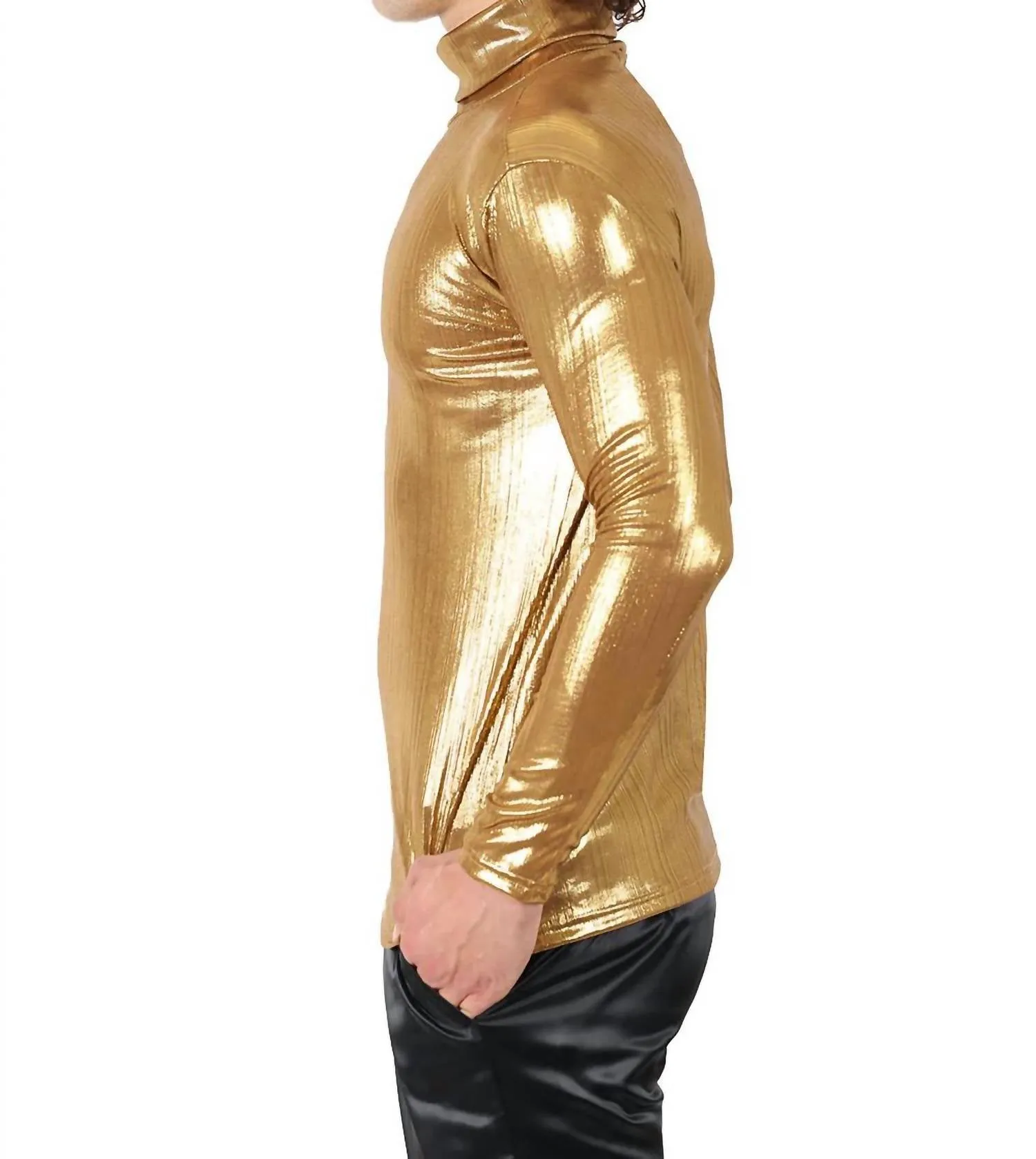 Hotter Than Hell Metallic Turtleneck Sweater In Light Gold