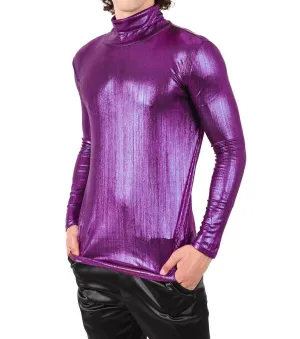 Hotter Than Hell Metallic Turtleneck Sweater In Purple