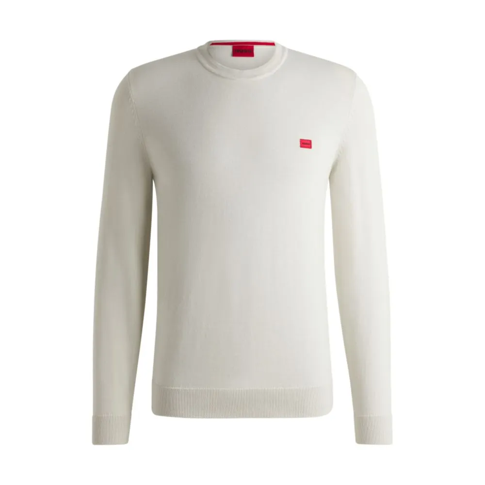 Knitted cotton sweater with red logo label