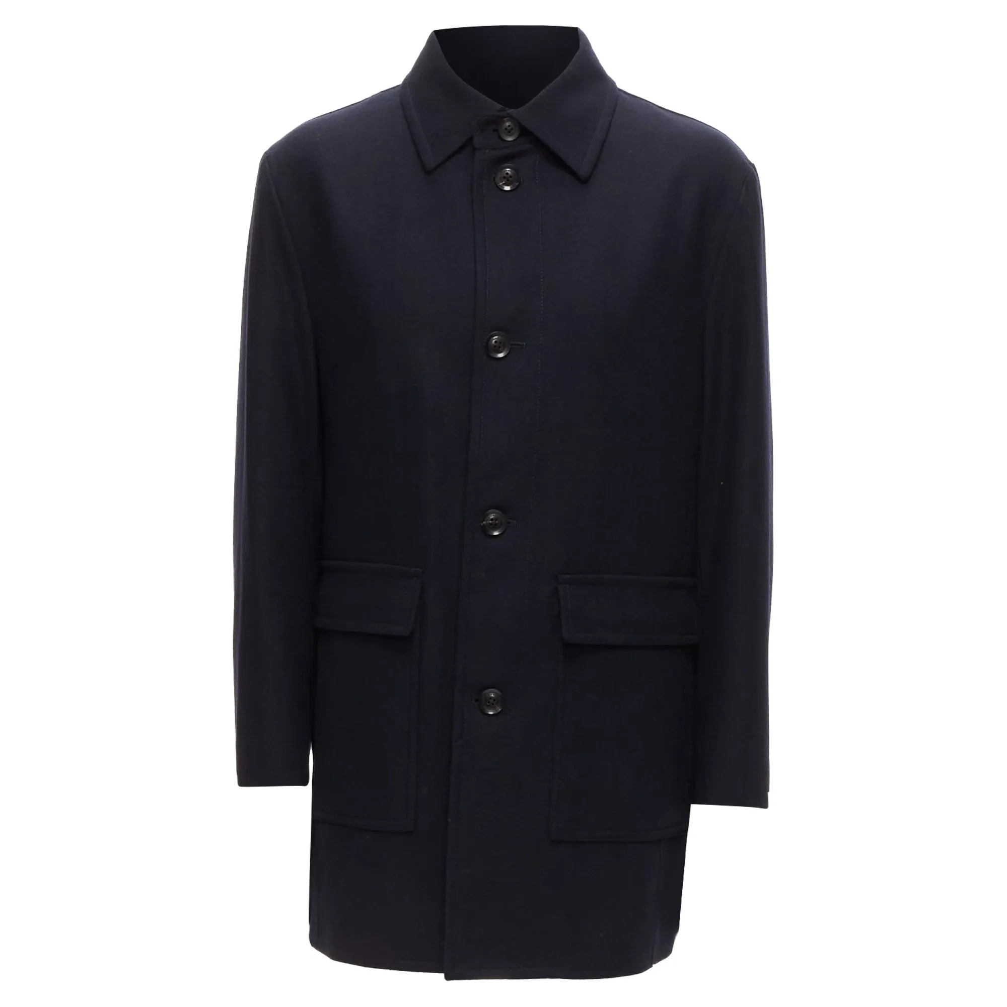 Lanvin Collection wool blend classic shell button longline coat