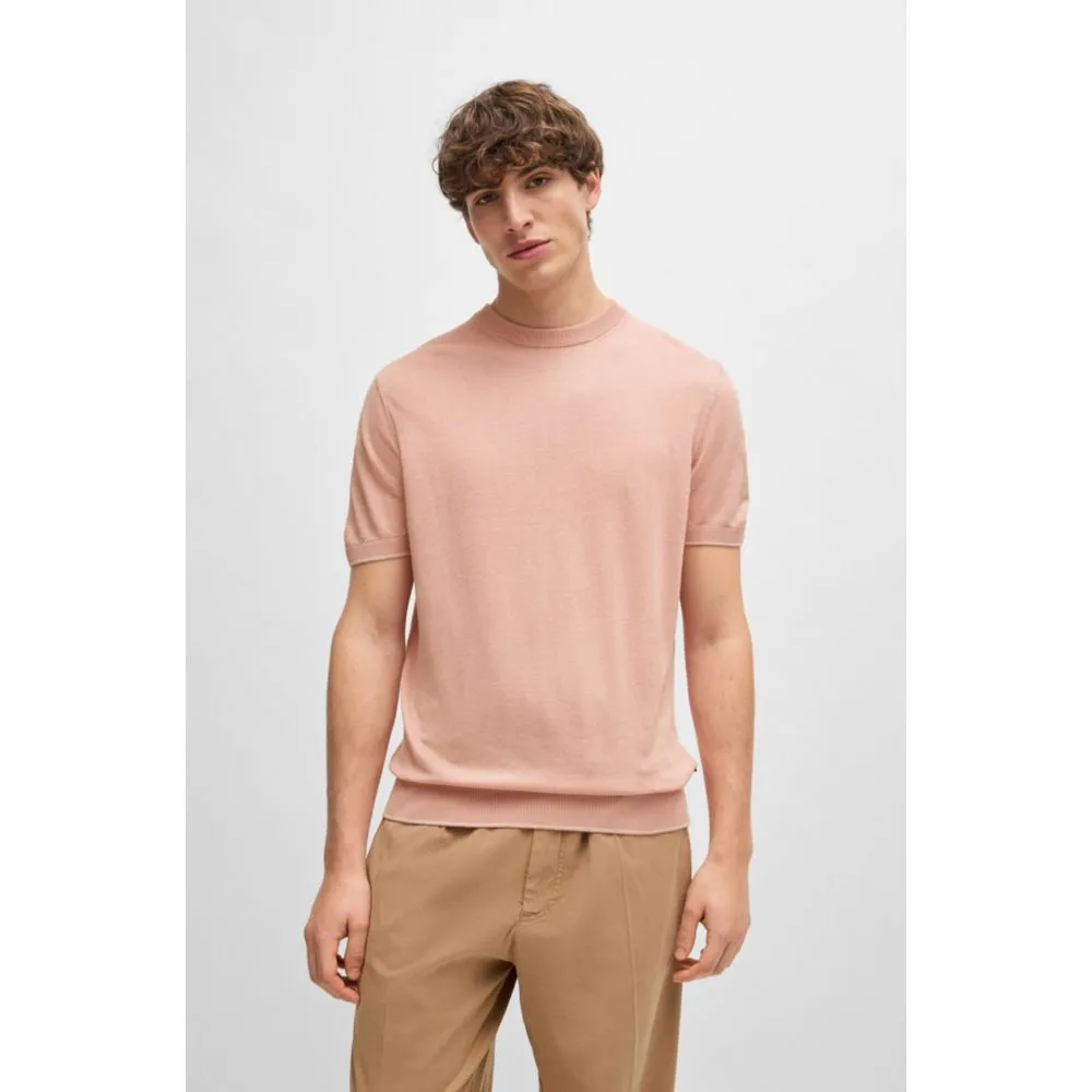 Linen-blend regular-fit sweater with accent tipping
