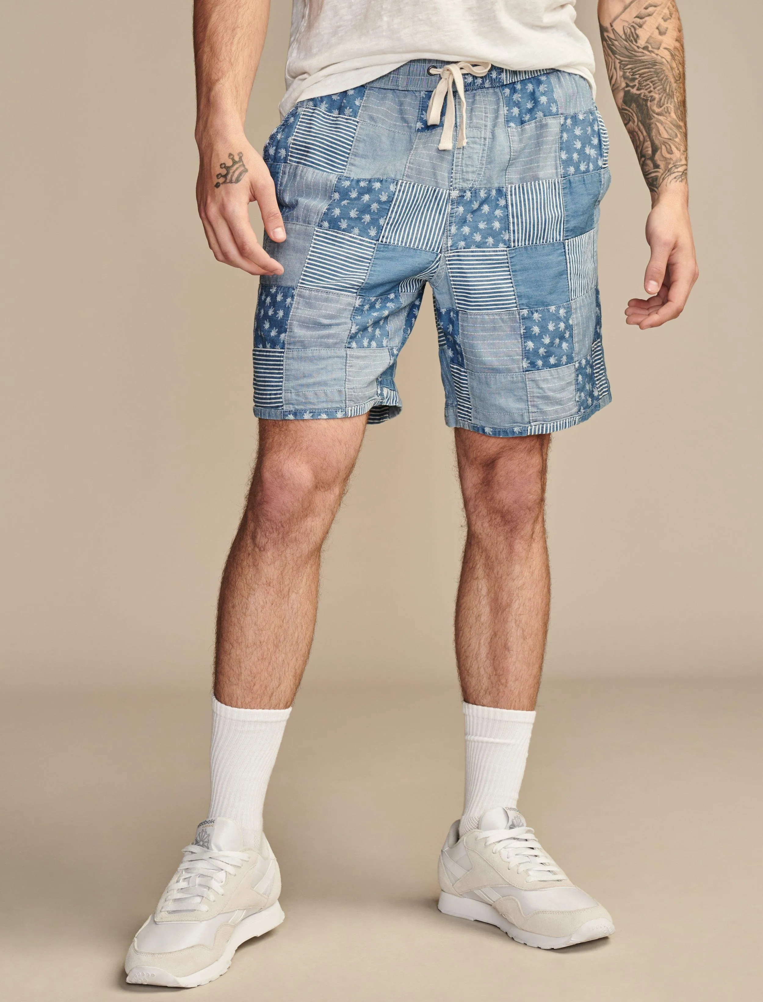 Lucky Brand Men's Highest Quality Lazer Leaf Indigo 7" Pull-On Short