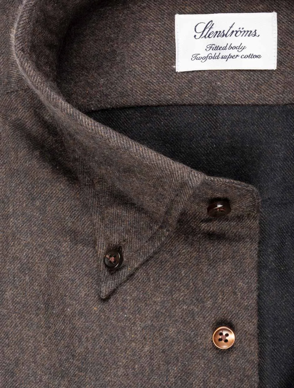 Luxury Flannel Fitted Shirt Dk Brown Melange