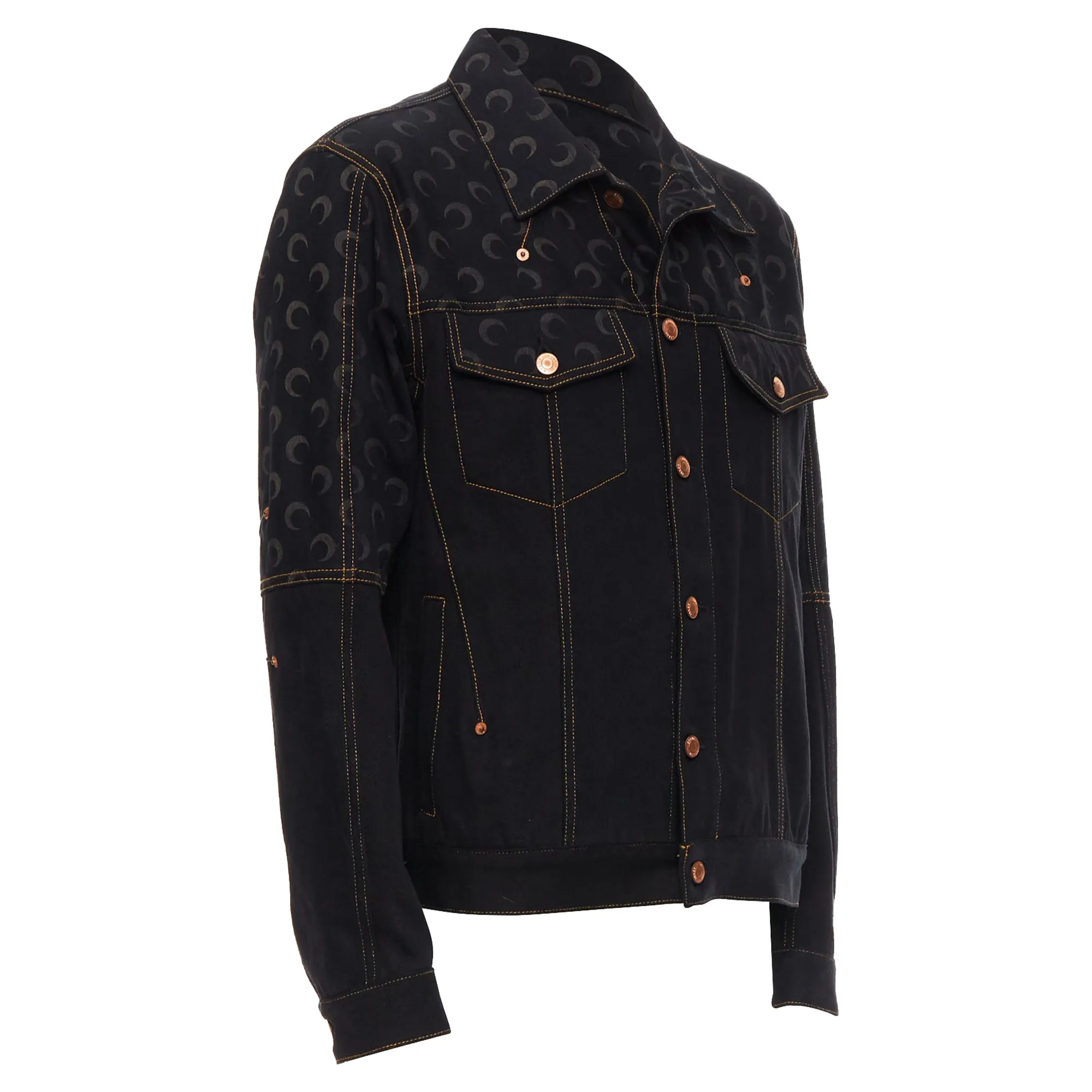Marine Serre White Line Crescent Moon Denim Print Jacket