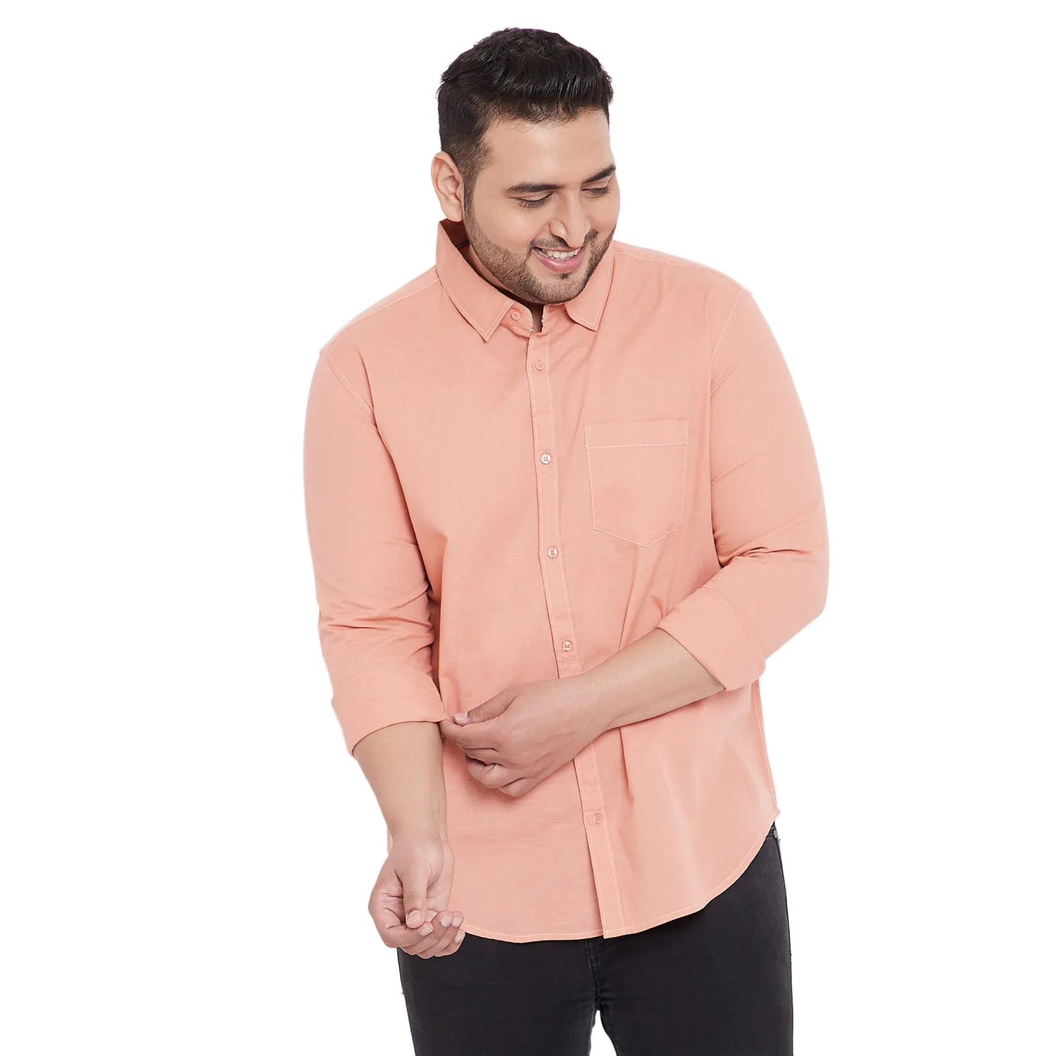 Men Flat Collar Solid Full Sleeve Shirt