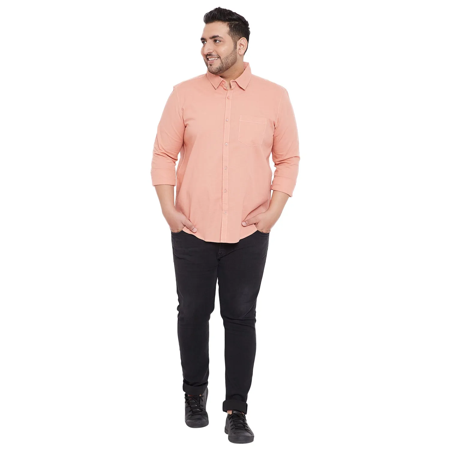 Men Flat Collar Solid Full Sleeve Shirt