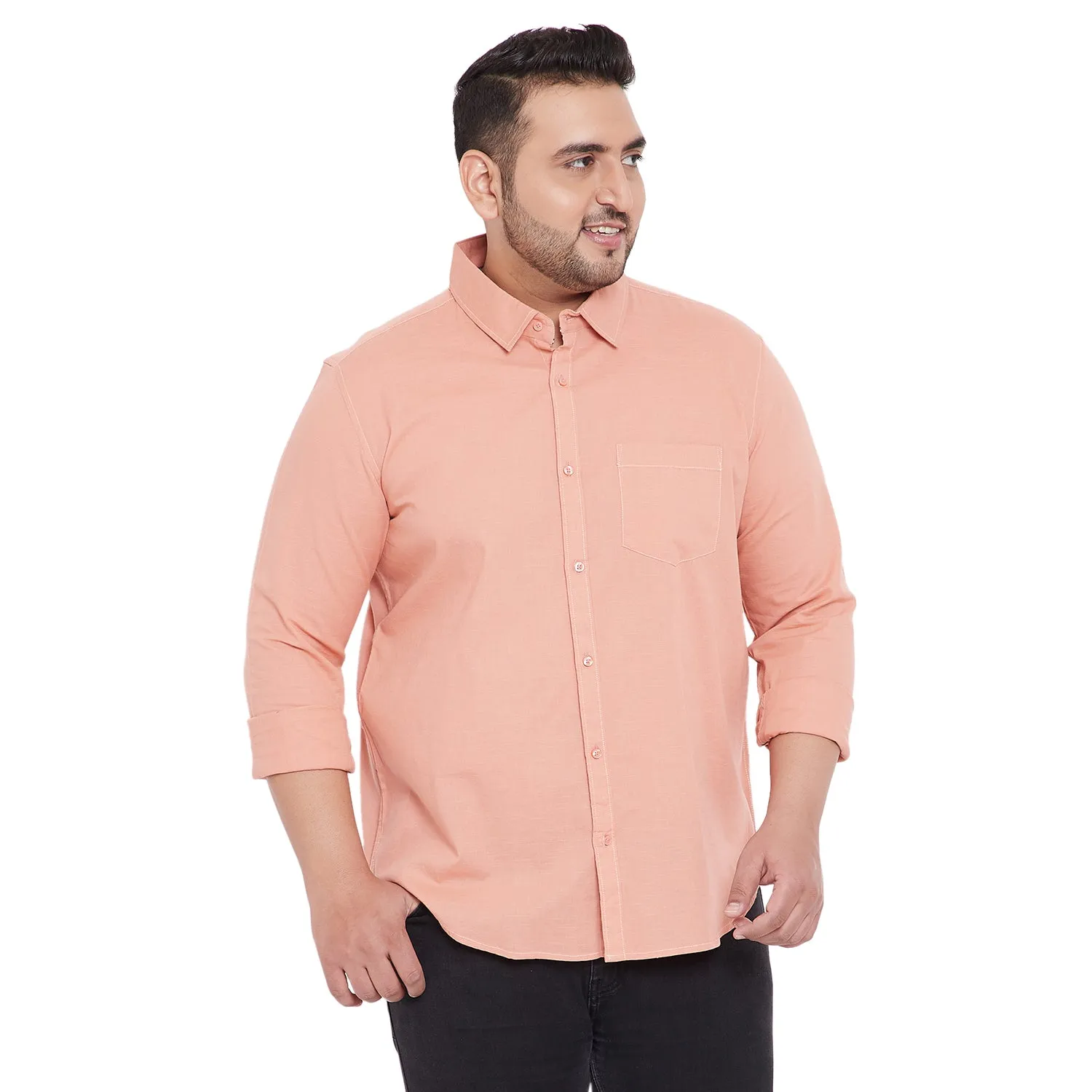Men Flat Collar Solid Full Sleeve Shirt