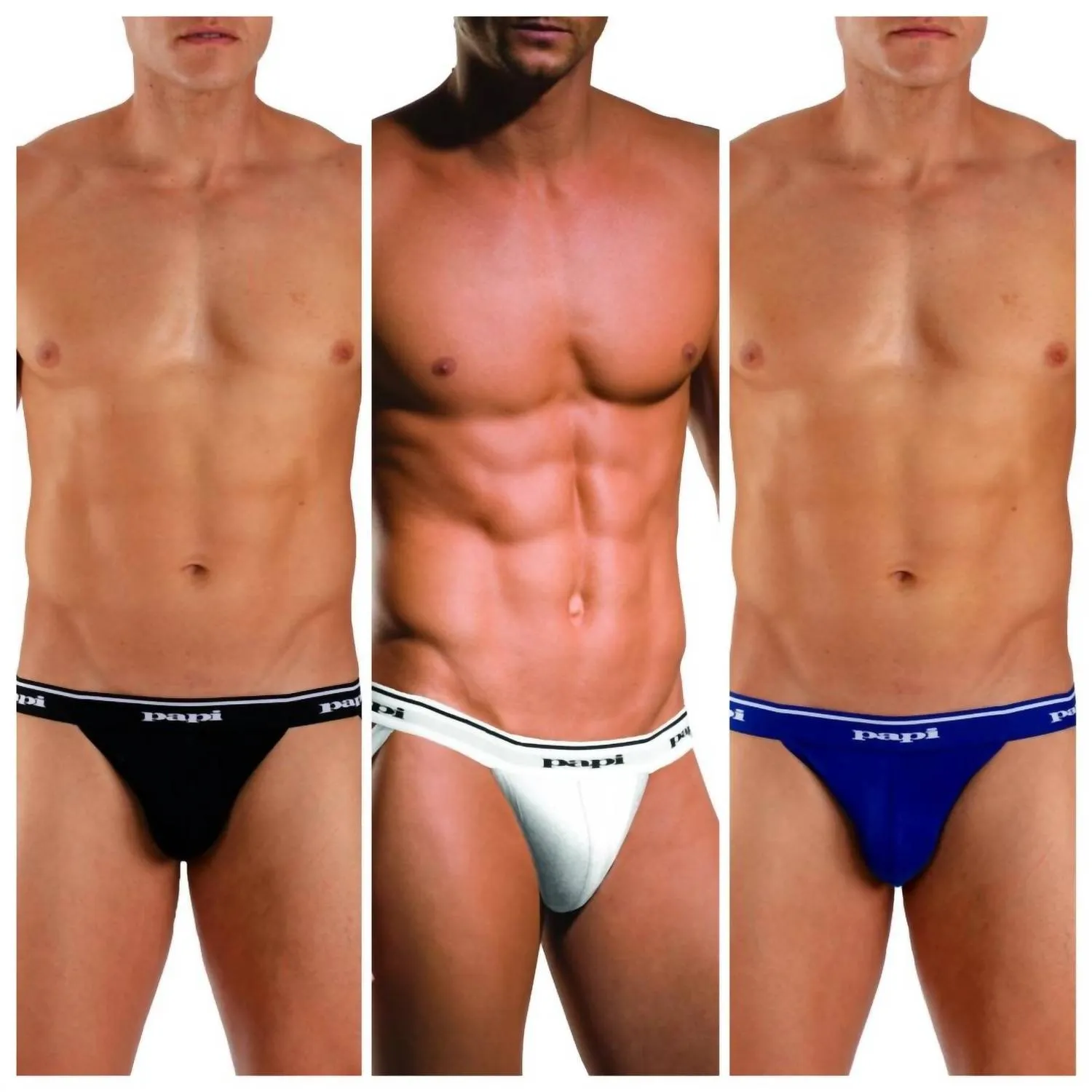 Men's 3 Pack Cotton Jockstrap In Black/white/blue