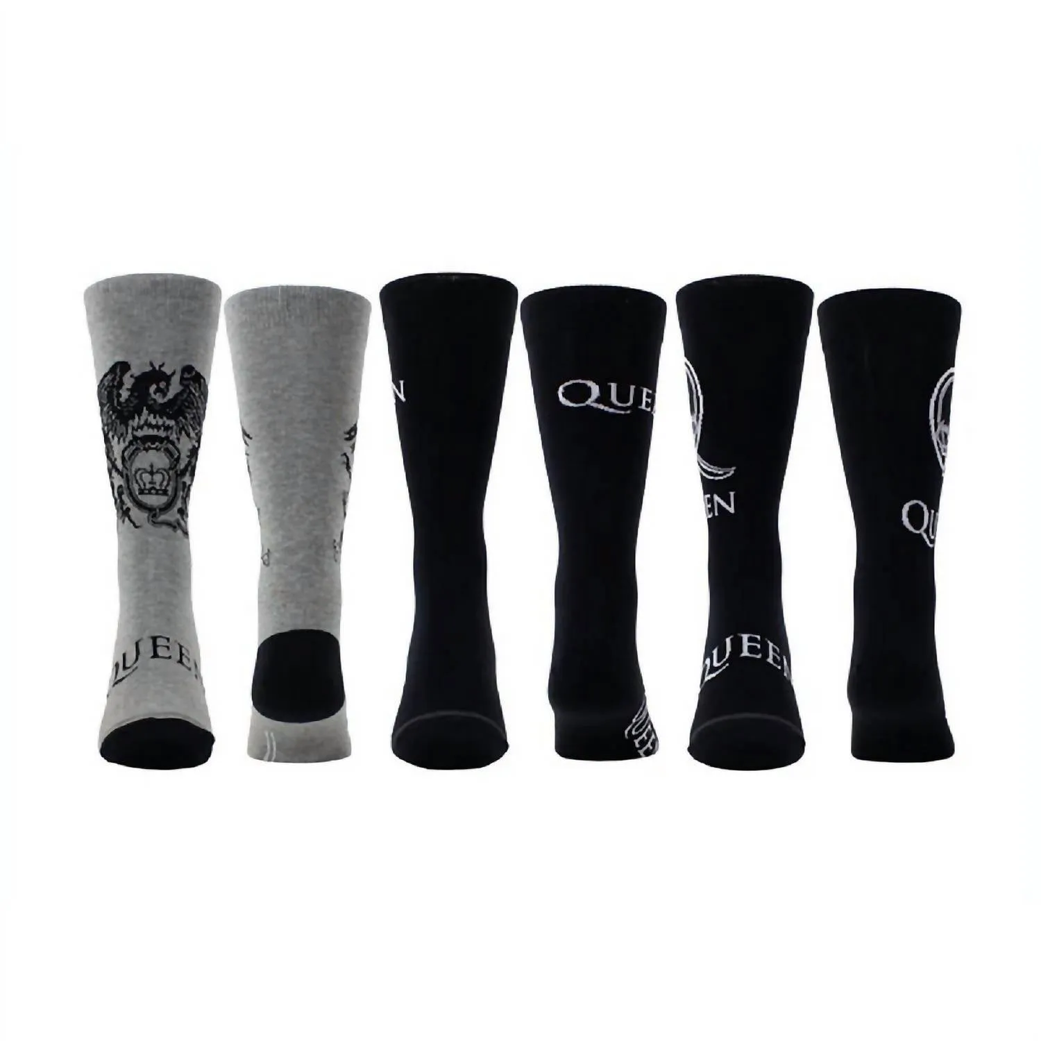 Men's 3-Pack Queen Logos And Crests Socks In Heather Grey/black/black