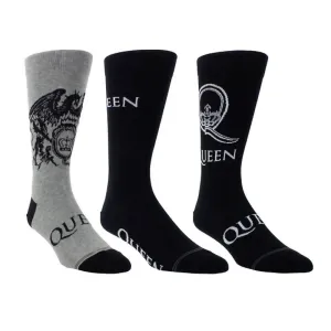 Men's 3-Pack Queen Logos And Crests Socks In Heather Grey/black/black