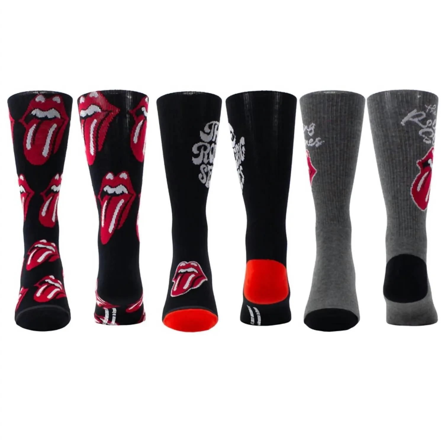 Men's 3 Pair The Rolling Stones Assorted Crew Socks In Black/black/grey