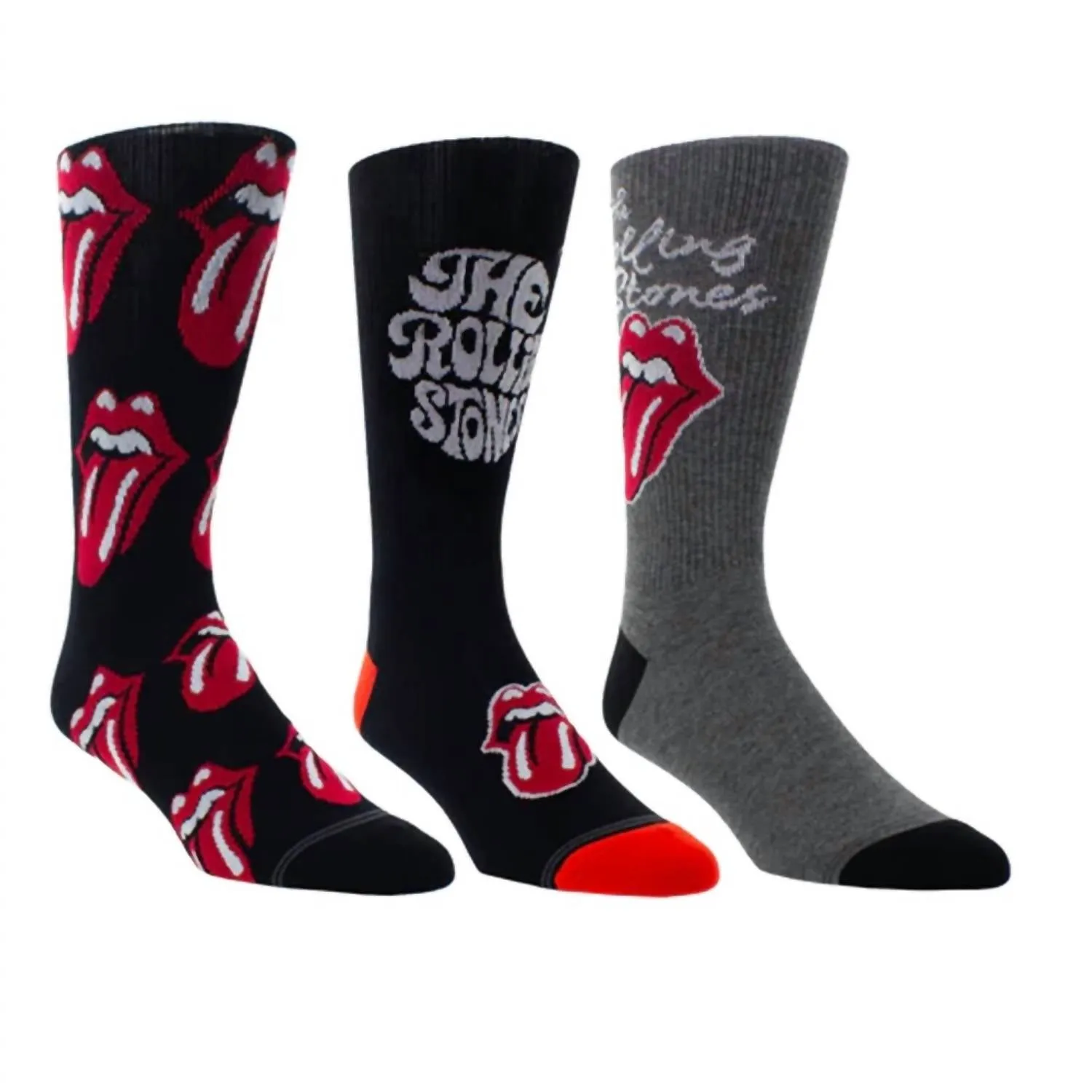 Men's 3 Pair The Rolling Stones Assorted Crew Socks In Black/black/grey