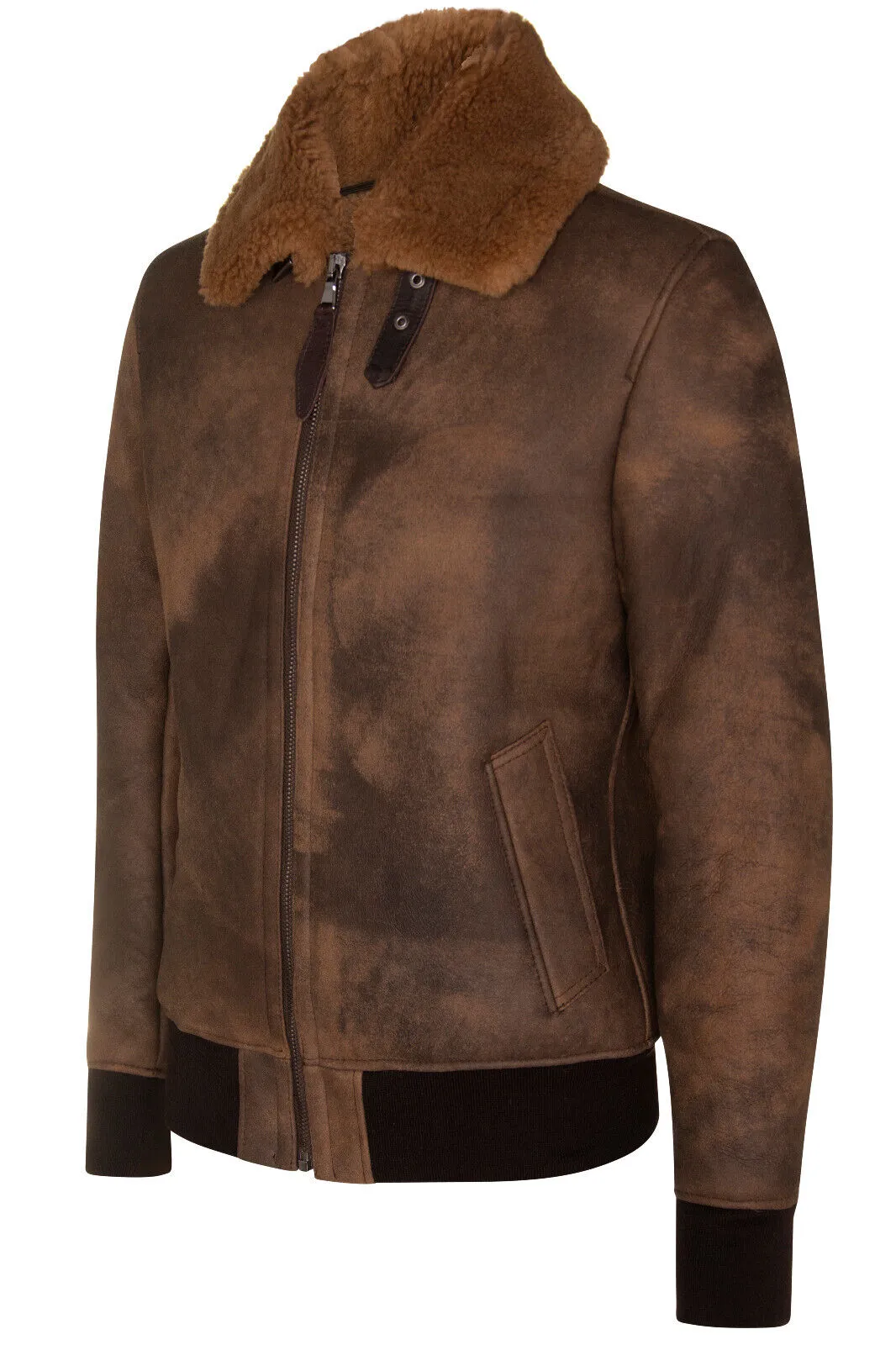 Mens Antique Sheepskin Bomber Jacket-Algorta