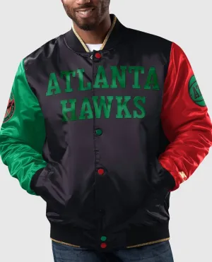 Men's Atlanta Hawks History Month Quilted Lining Satin Full-Snap Jacket In Black
