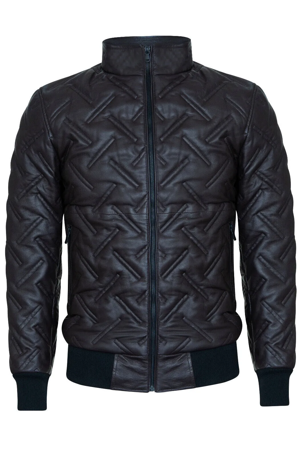 Men's Bomber Leather Quilted Jacket - GoiÃ¢nia