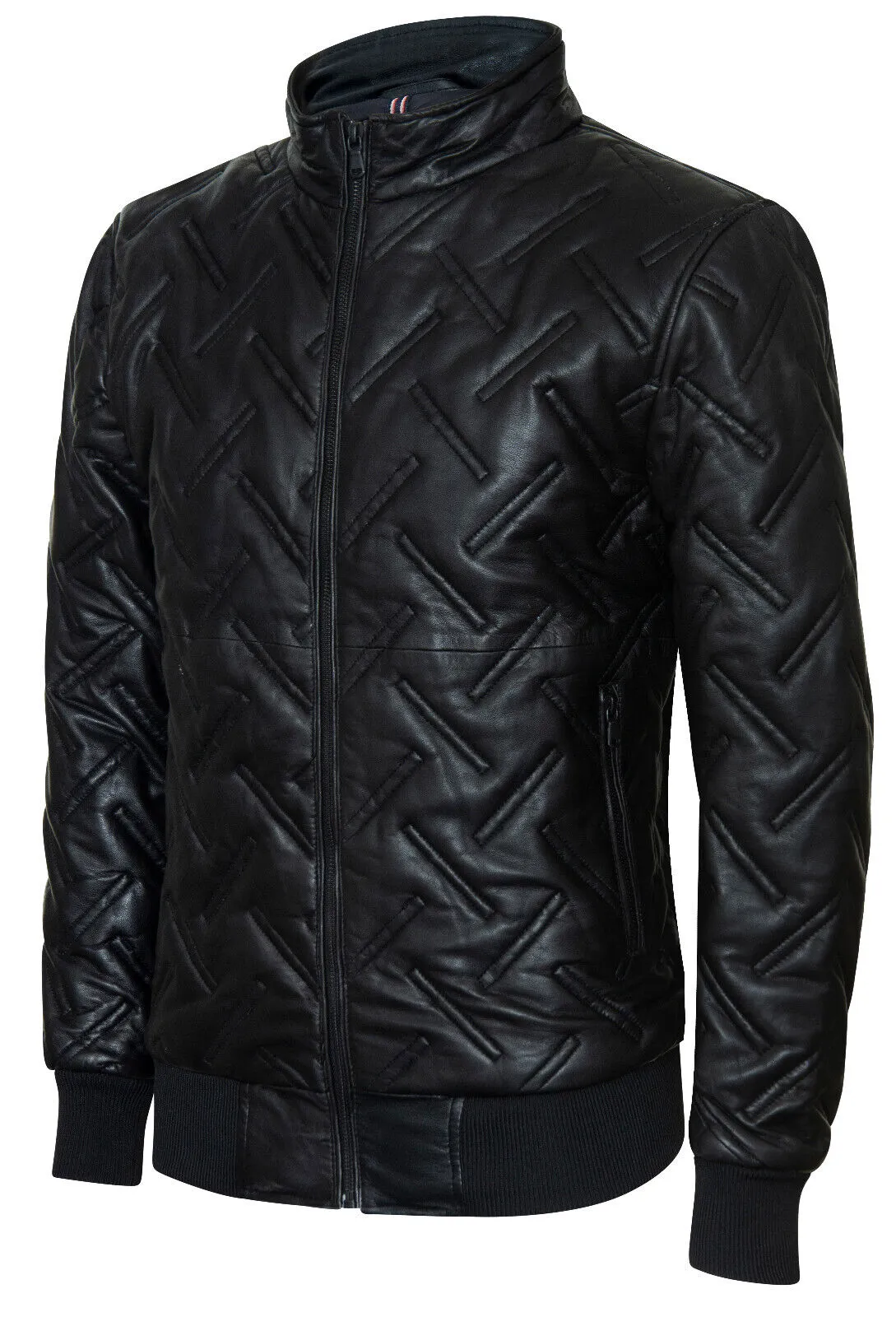 Men's Bomber Leather Quilted Jacket - GoiÃ¢nia