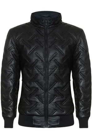 Men's Bomber Leather Quilted Jacket - GoiÃ¢nia