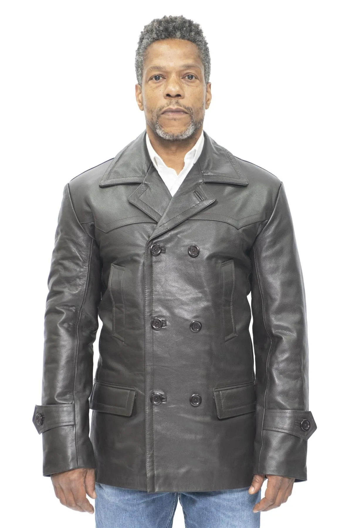 Mens Cowhide Leather Peacoat-Krakaw