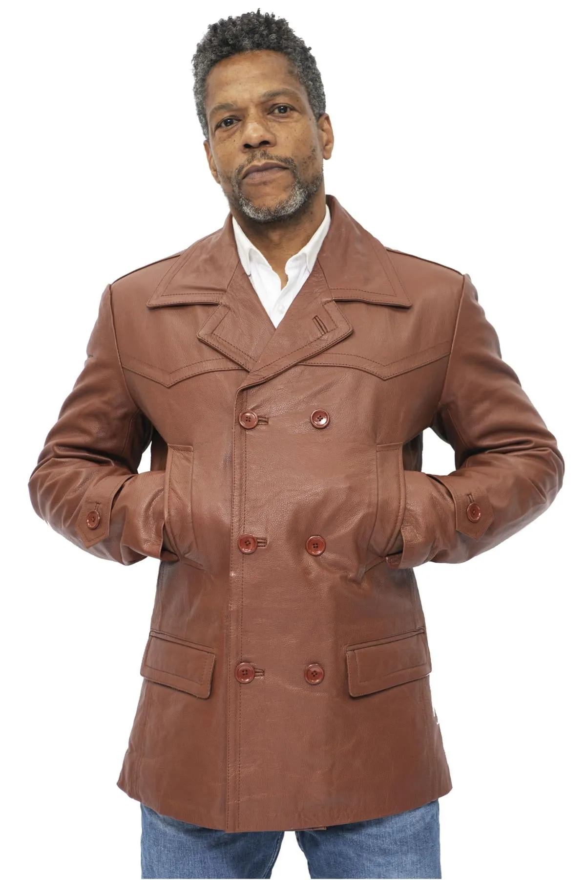 Mens Cowhide Leather Peacoat-Krakaw